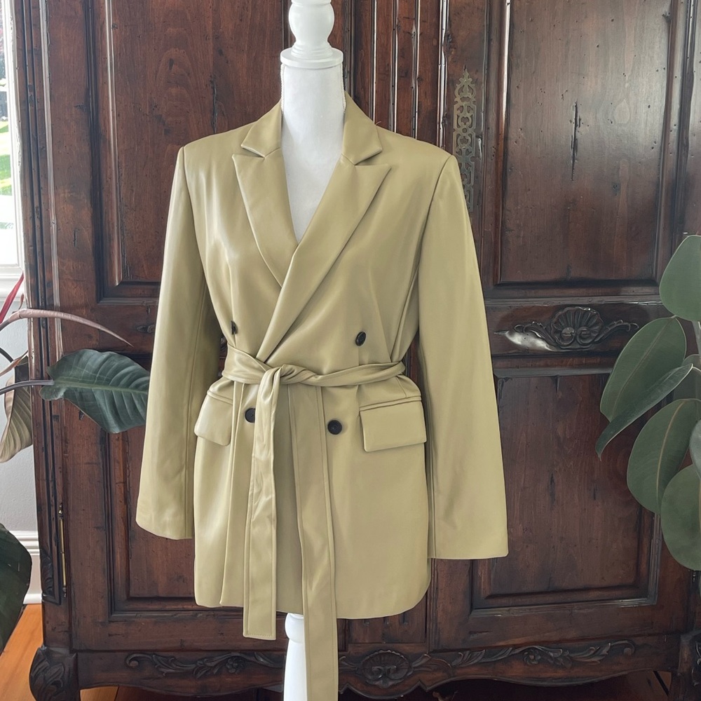 NWT Mango Vegan Leather Double Breasted Blazer
